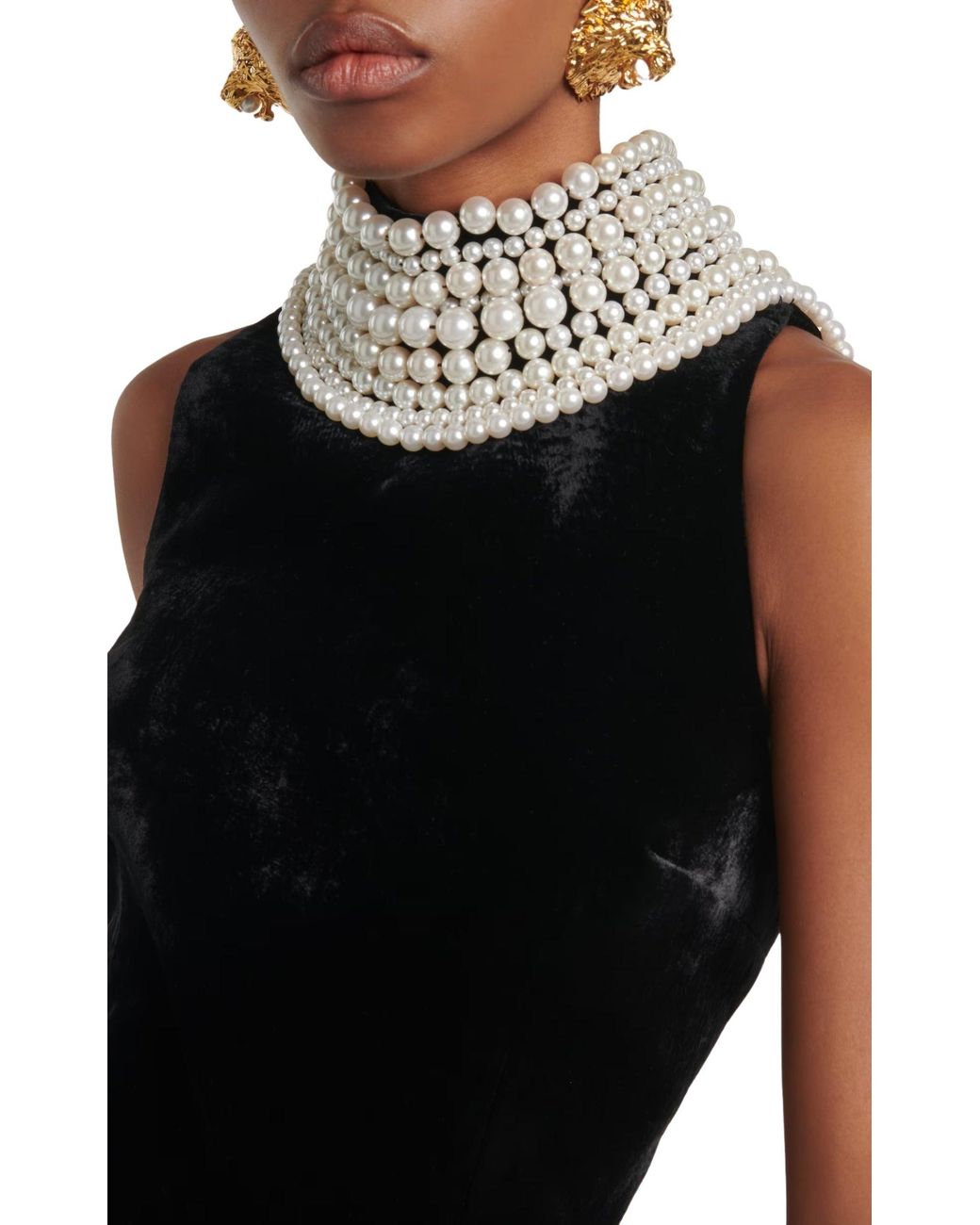 Black dress with pearl collar deals