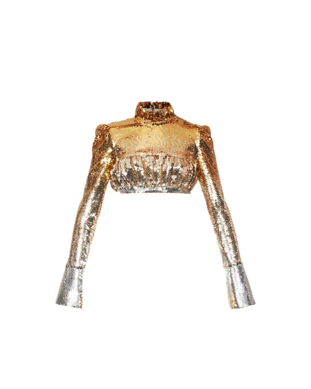 Rabanne Multicolor Ombré Sequin Ruffle Neck Top