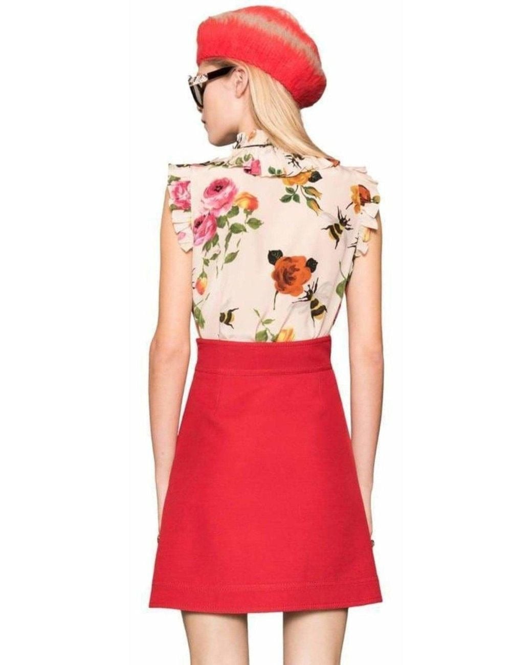 Gucci Pink Rose Print Ivory Silk Shirt