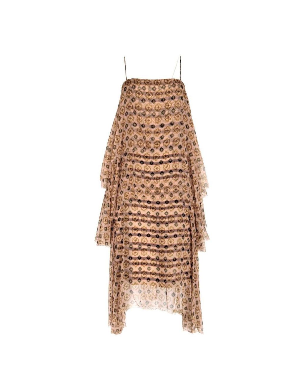 Dries Van Noten Tiered Chiffon Slip Silk Dress in Natural | Lyst