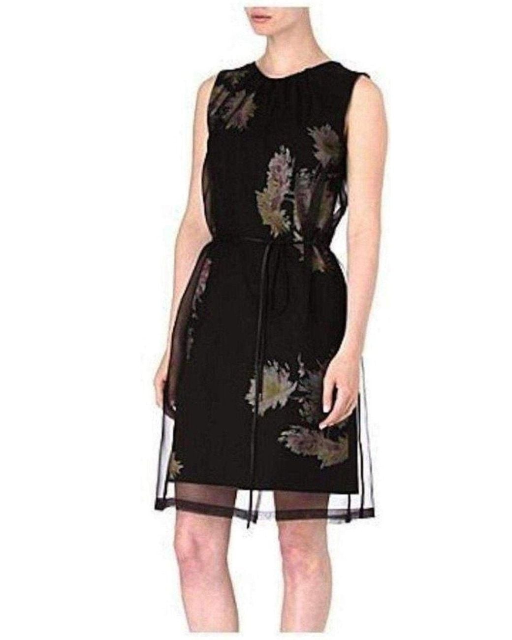 Dries Van Noten Black Organza Overlay Floral Silk-blend Dress