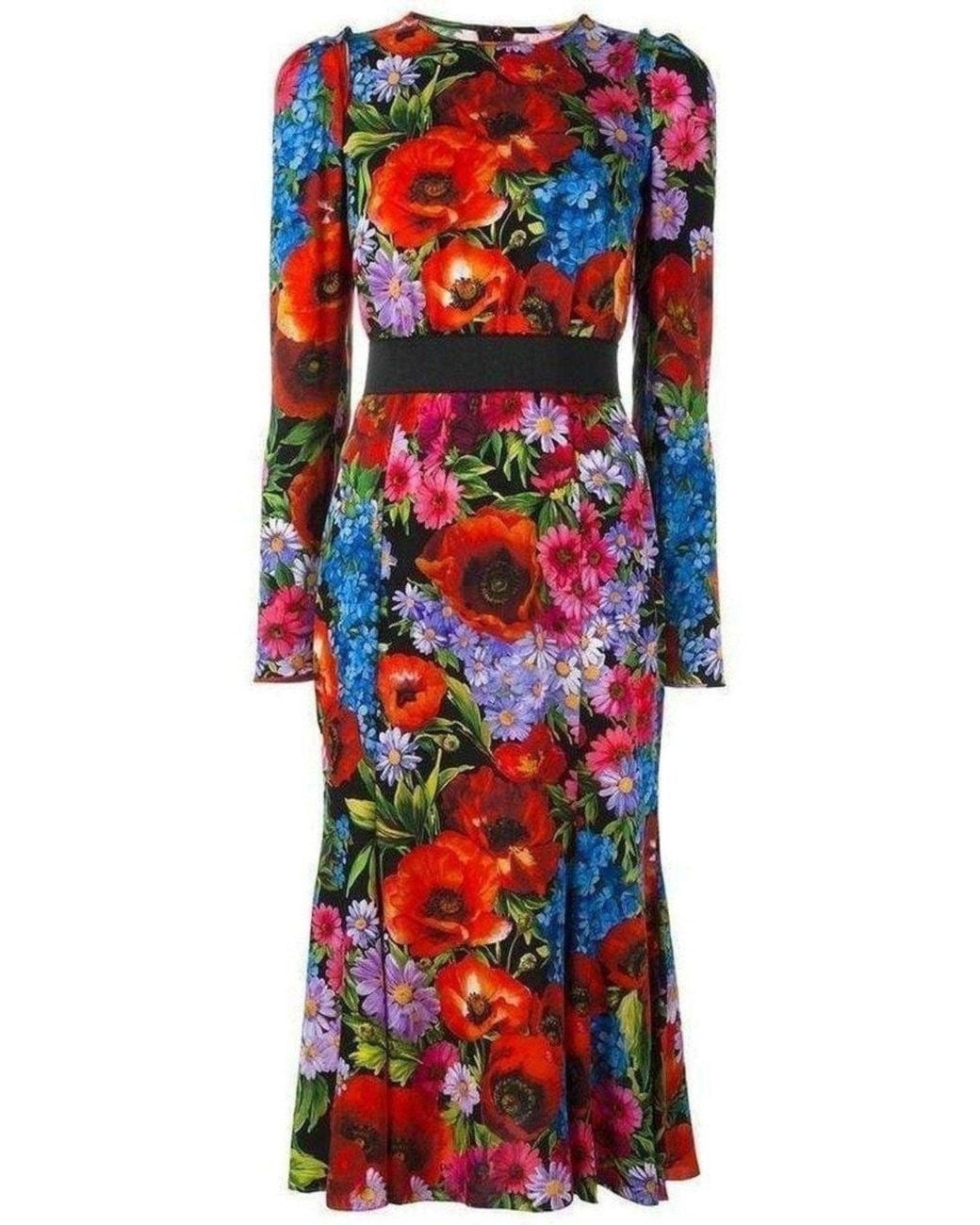 Dolce & Gabbana Red Floral Print Silk Dress
