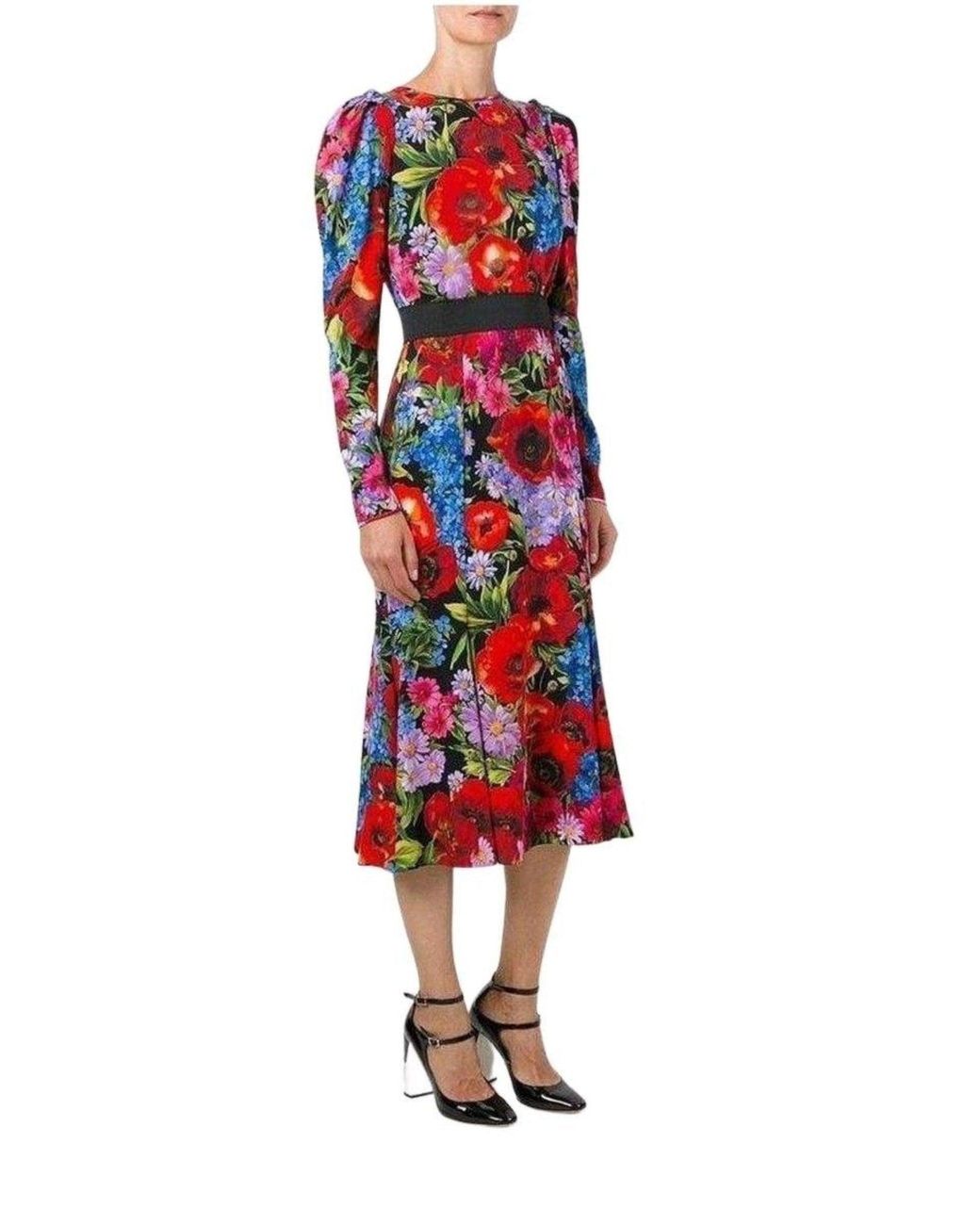 Dolce & Gabbana Red Floral Print Silk Dress