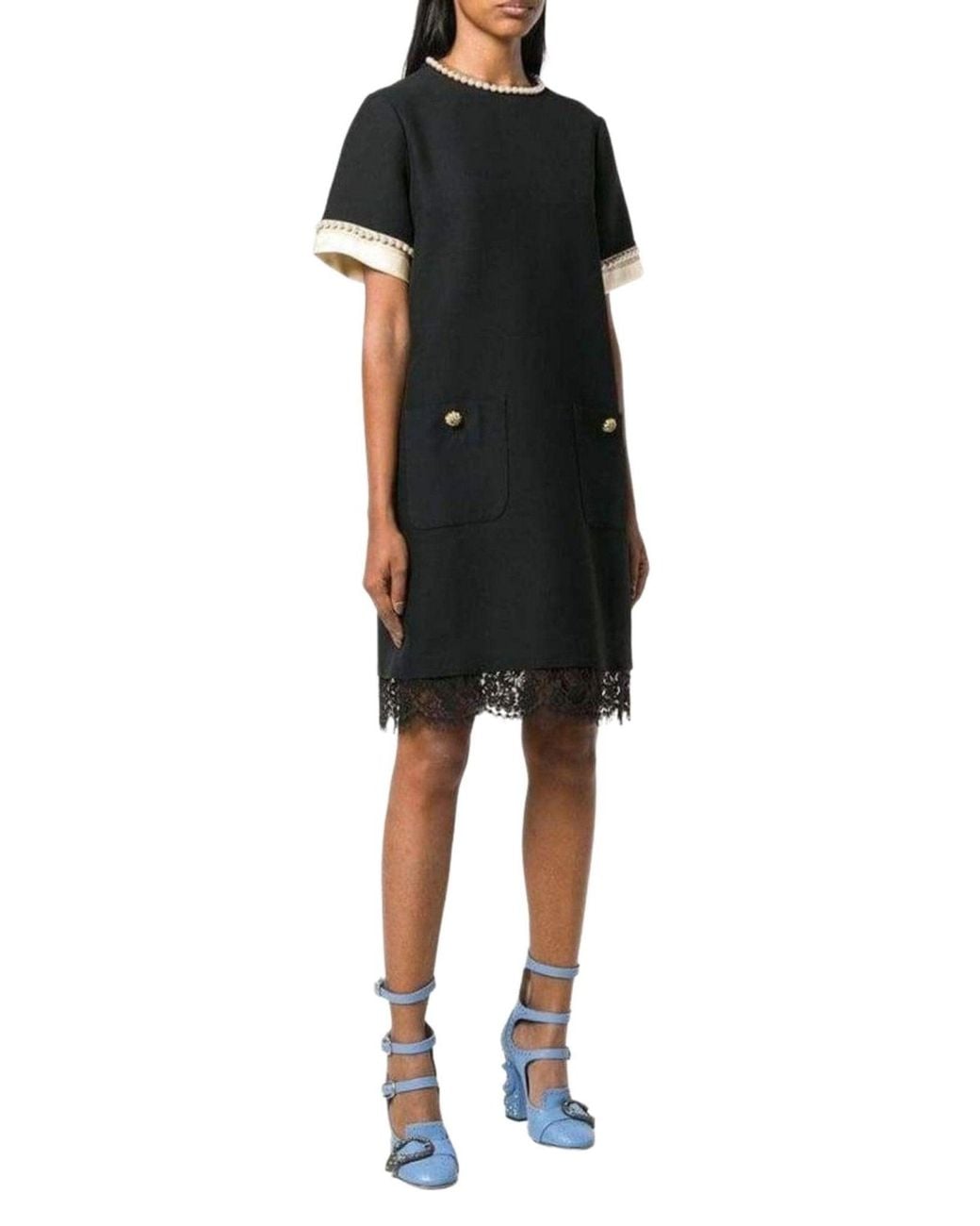 Gucci Black Pearl Embellished Shift Dress