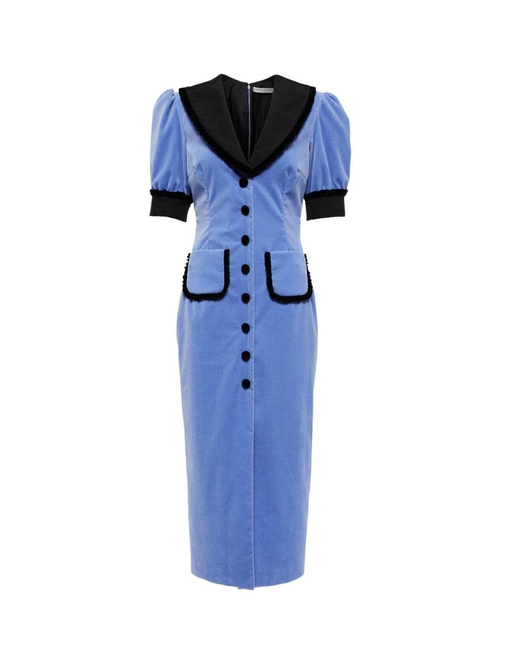 Alessandra Rich Blue Fitted Velvet Dress