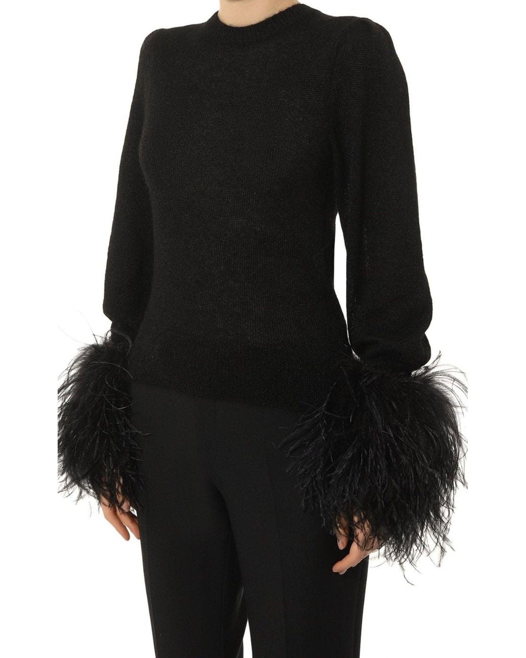 Gucci Black Feather Cuff Crew Sweater