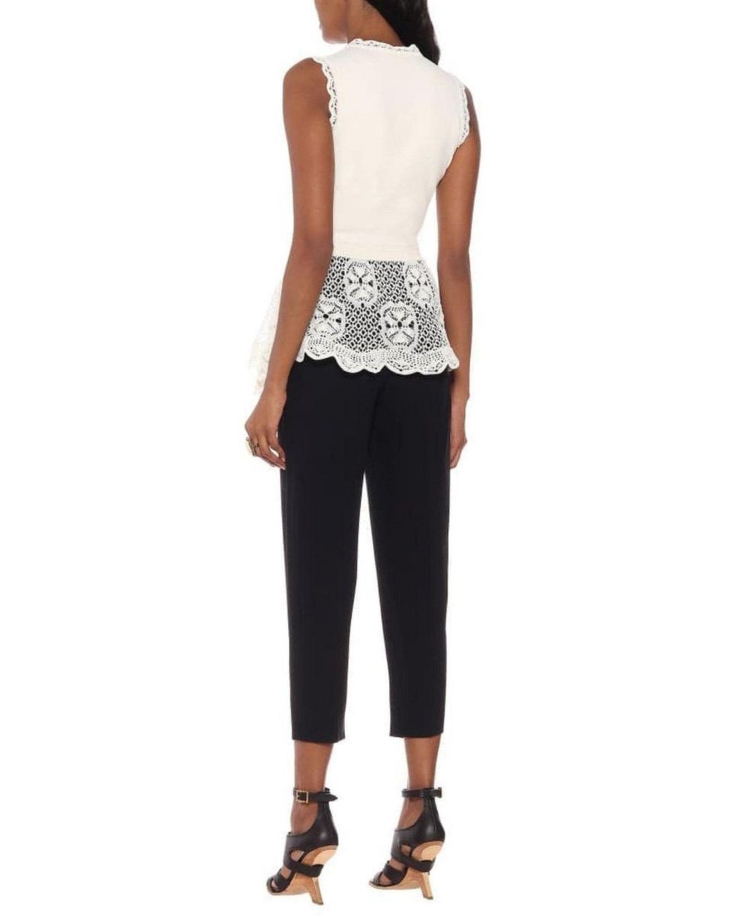 McQueen White Lace-details Peplum Top L