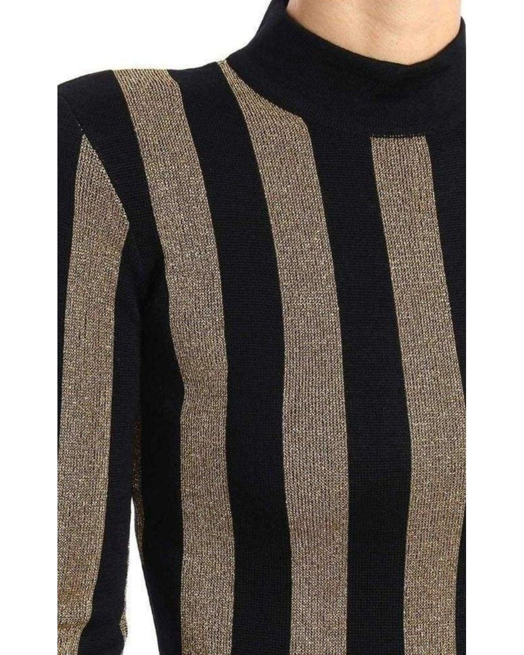 Balmain Lurex Gold Black Striped Pattern Mini Dress