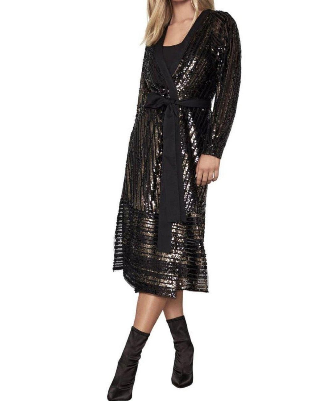 BCBGMAXAZRIA Black Sequin Wrap Dress
