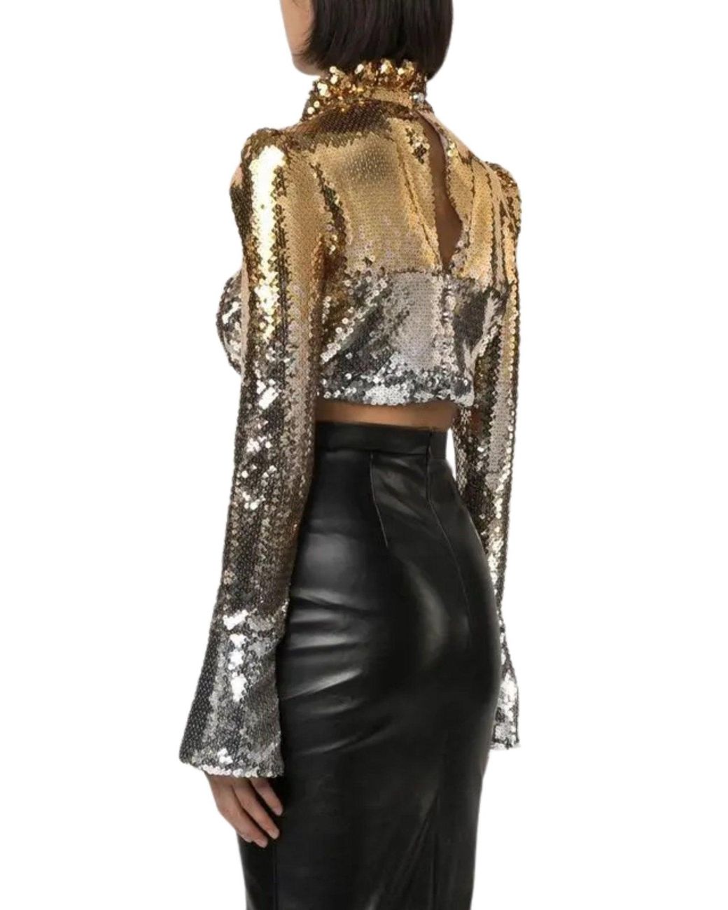 Rabanne Multicolor Ombré Sequin Ruffle Neck Top