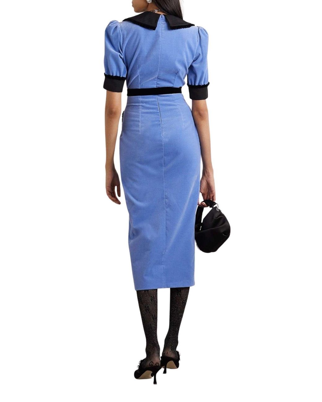 Alessandra Rich Blue Fitted Velvet Dress