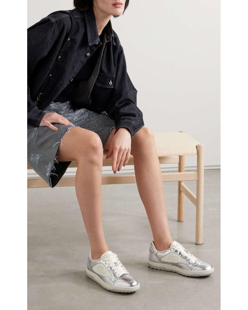 Gucci White Mac80 Metallic Silver Leather Sneakers