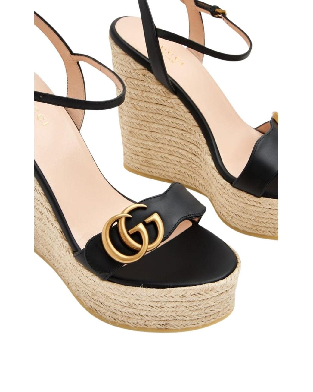 Gucci GG Espadrille Wedge Sandals Leather in Natural | Lyst