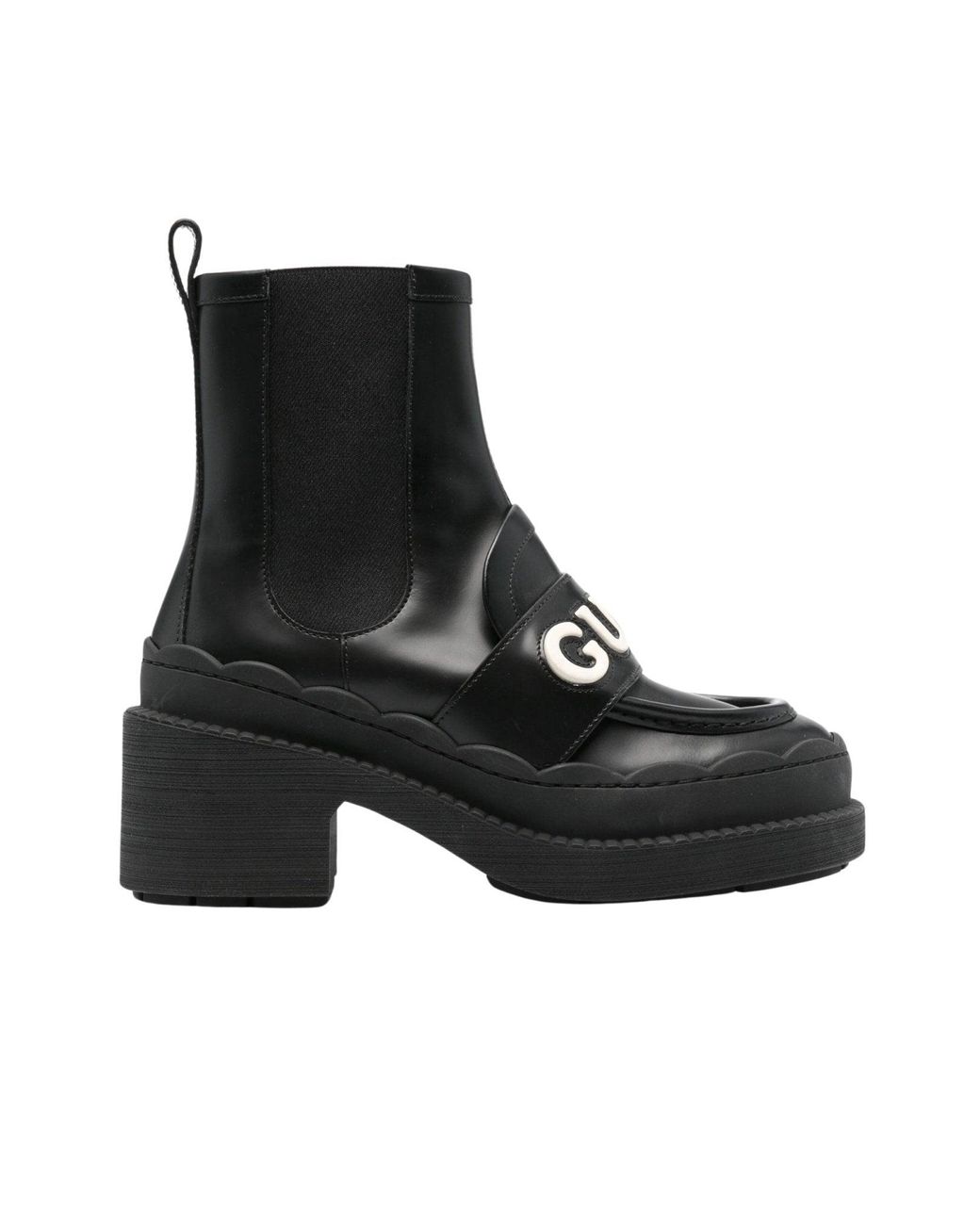 Gucci Black Ornella Logo Applique Leather Ankle Boots