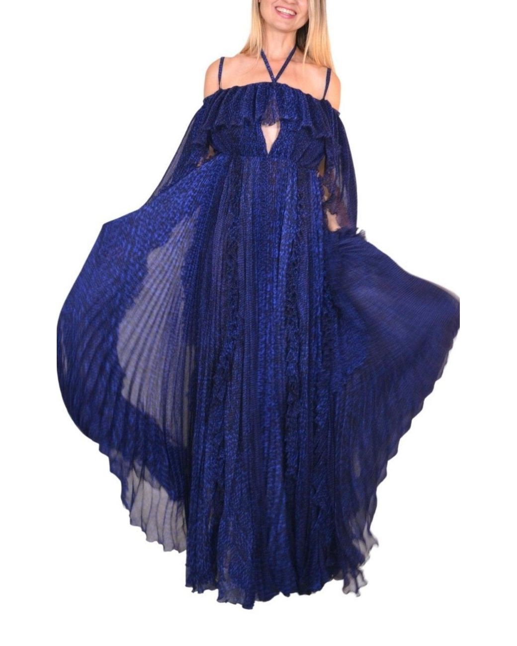 Ralph & Russo Blue Silk Ball Cape Gown