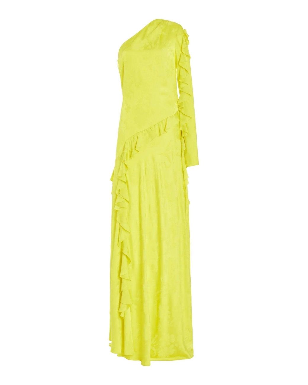 Alejandra Alonso Rojas One Shoulder Yellow Silk Ruffle Dress