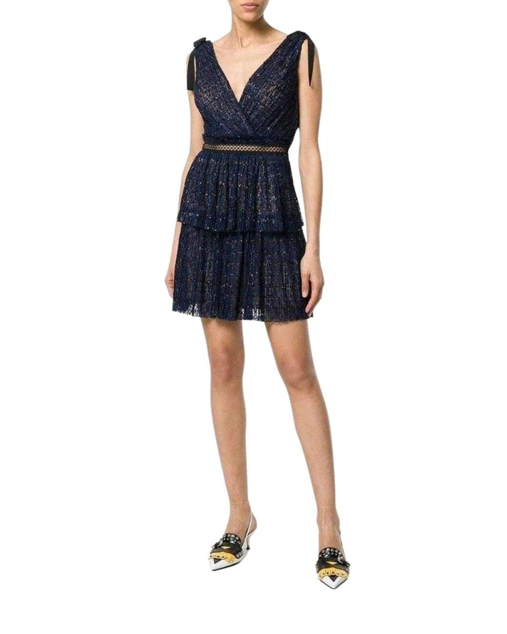 Self-Portrait Blue Navy Metallic Pattern Dress