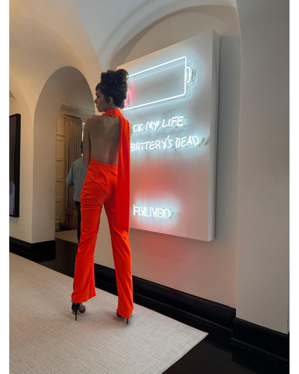 Area Red Draped Cowl Jumpsuit
