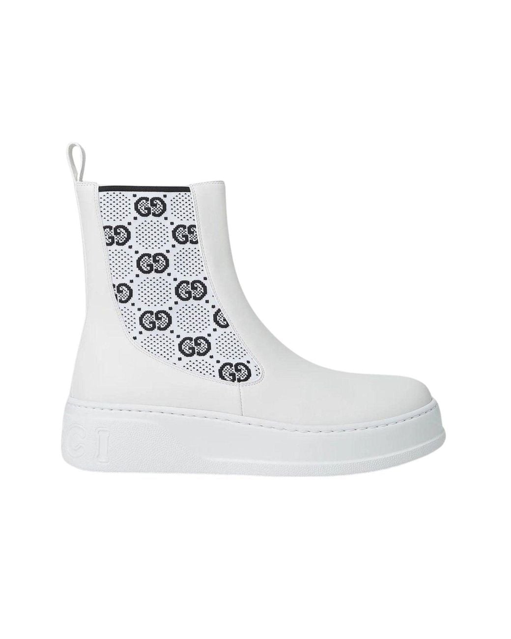 Gucci White GG Supreme Panelled Chelsea Boots