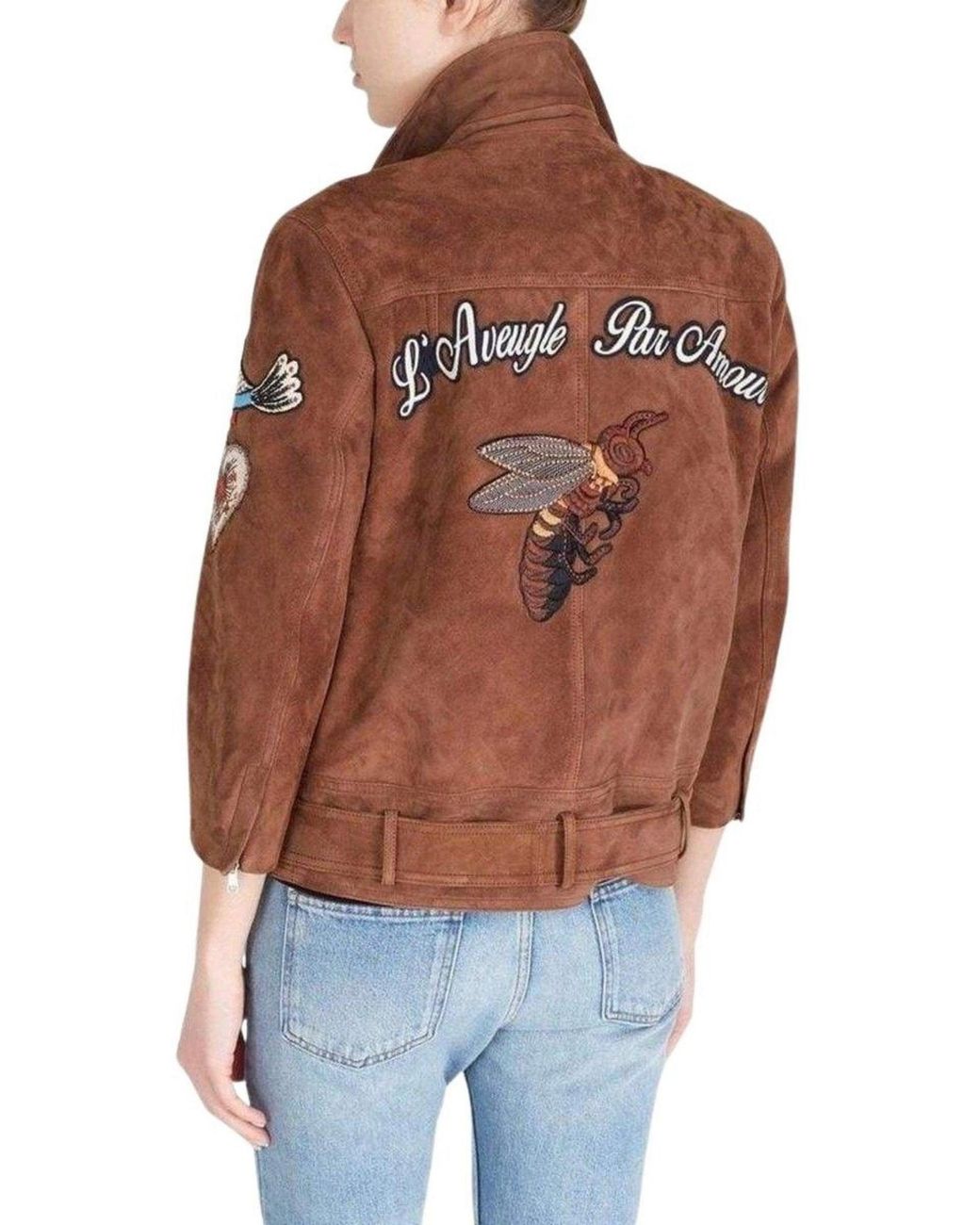 Gucci Brown Patches Embroidered Suede Jacket
