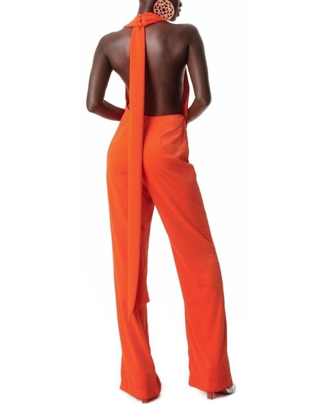 Area Red Draped Cowl Jumpsuit