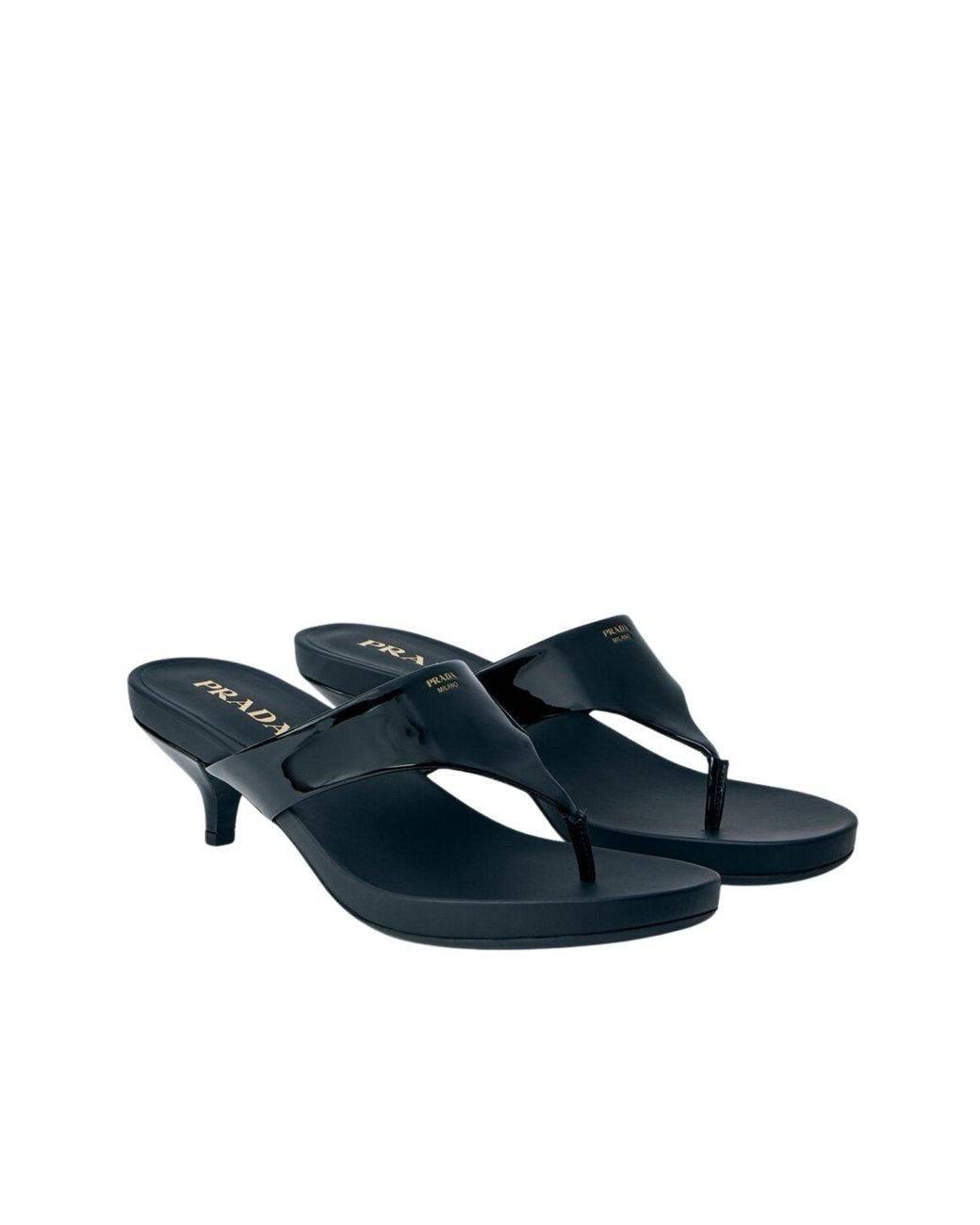 Prada Blue Patent Leather Kitten-heel Thong Sandals