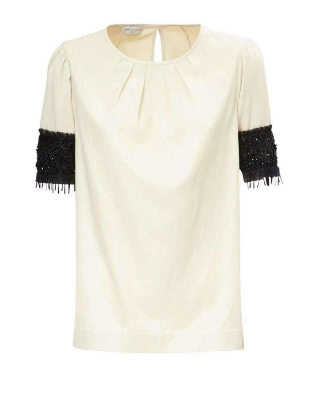 Dries Van Noten Natural Embellished Sleeve Cotton Blend Top