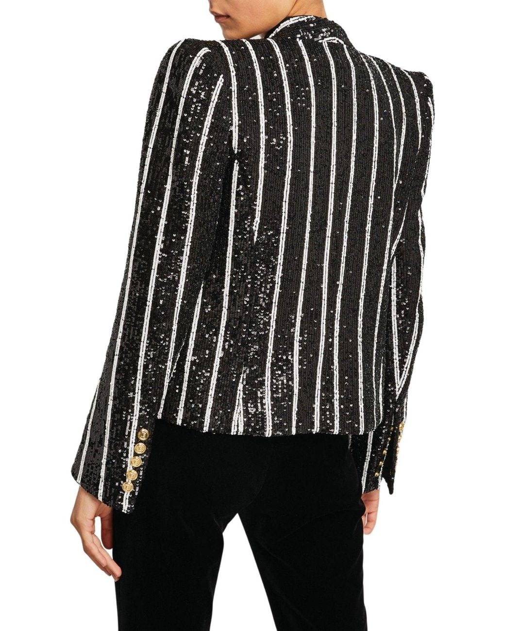 Balmain Sequinned Black White Striped Spencer Jacket