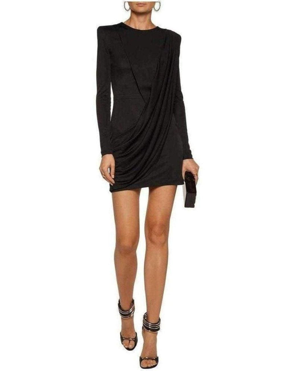 Balmain Black Voile Draped Mini Dress