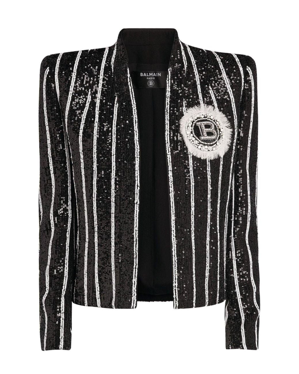 Balmain Sequinned Black White Striped Spencer Jacket