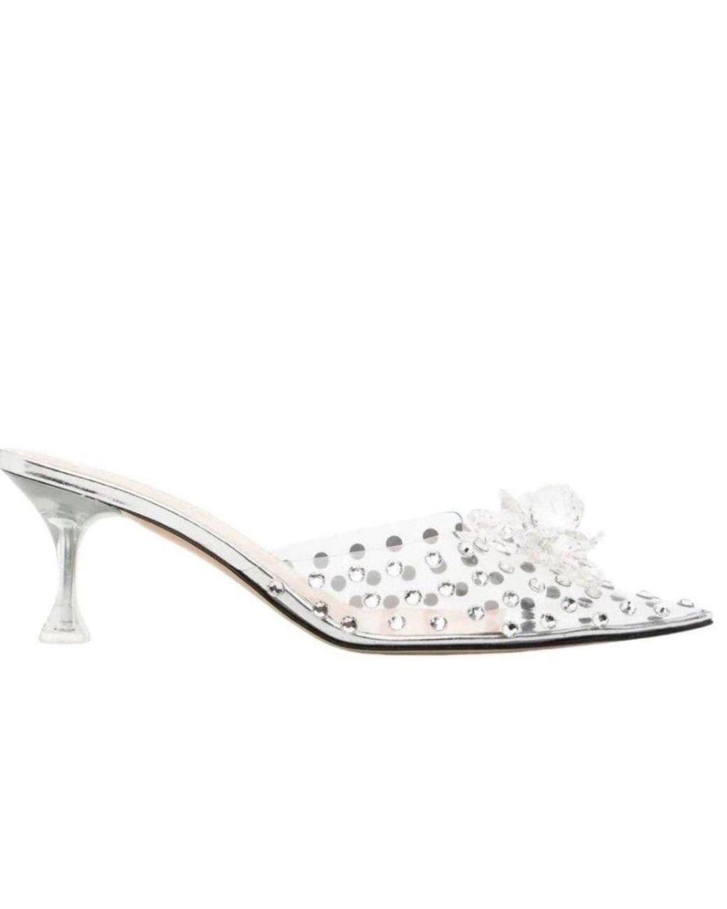 Mach & Mach White Little Crystal Glass Mules