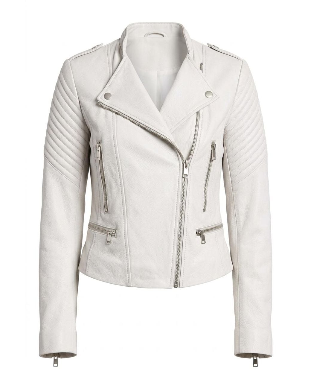 BCBGMAXAZRIA White Jennifer Leather Asymmetrical Zipper Moto Jacket
