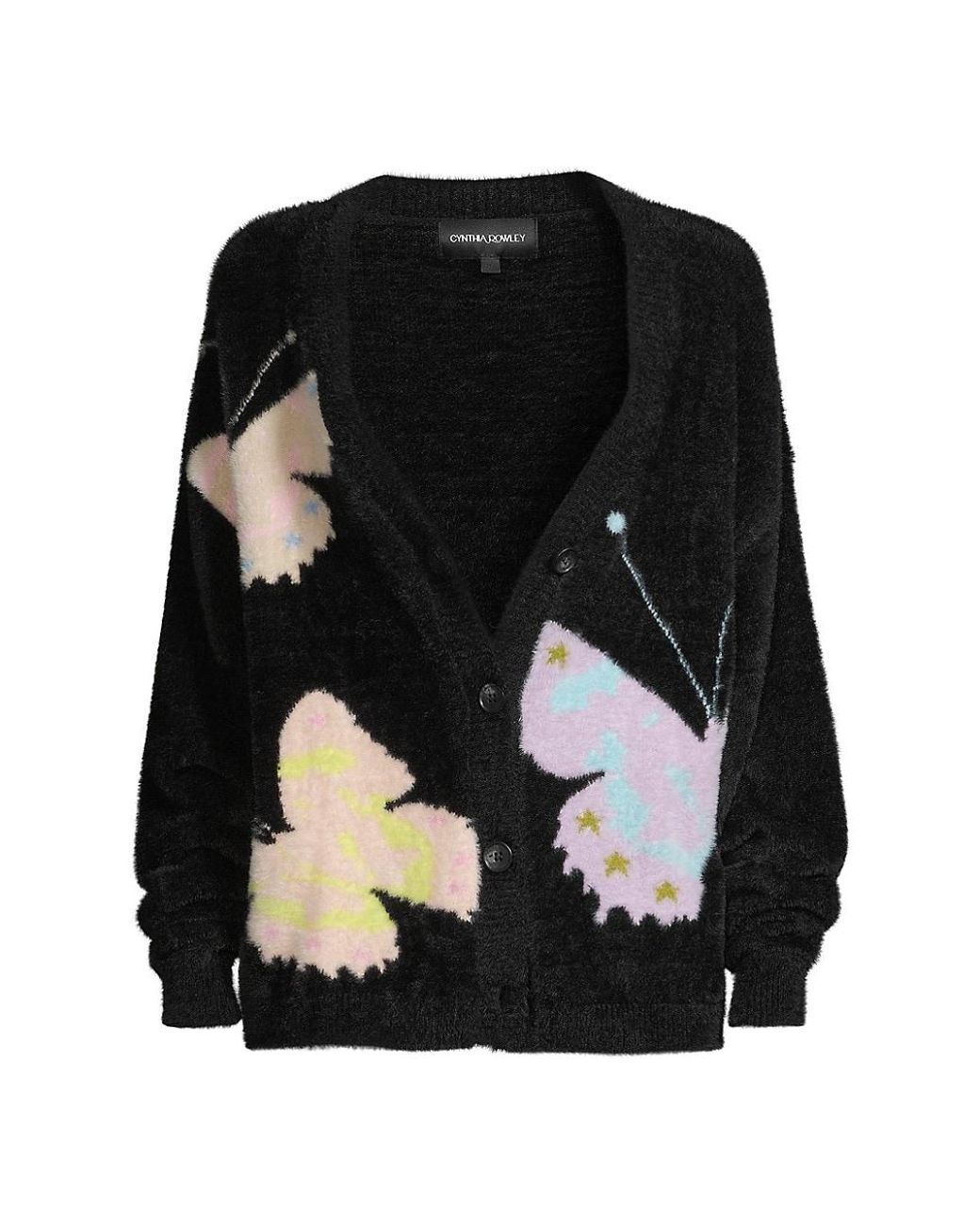Cynthia Rowley Synthetic Butterfly Intarsia Cardigan in Black Lyst