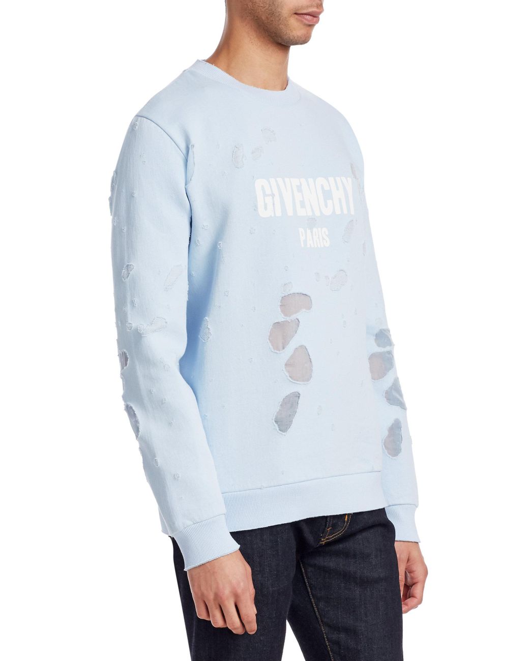 Givenchy Distressed Cotton Sweater in Blue for Men | Lyst