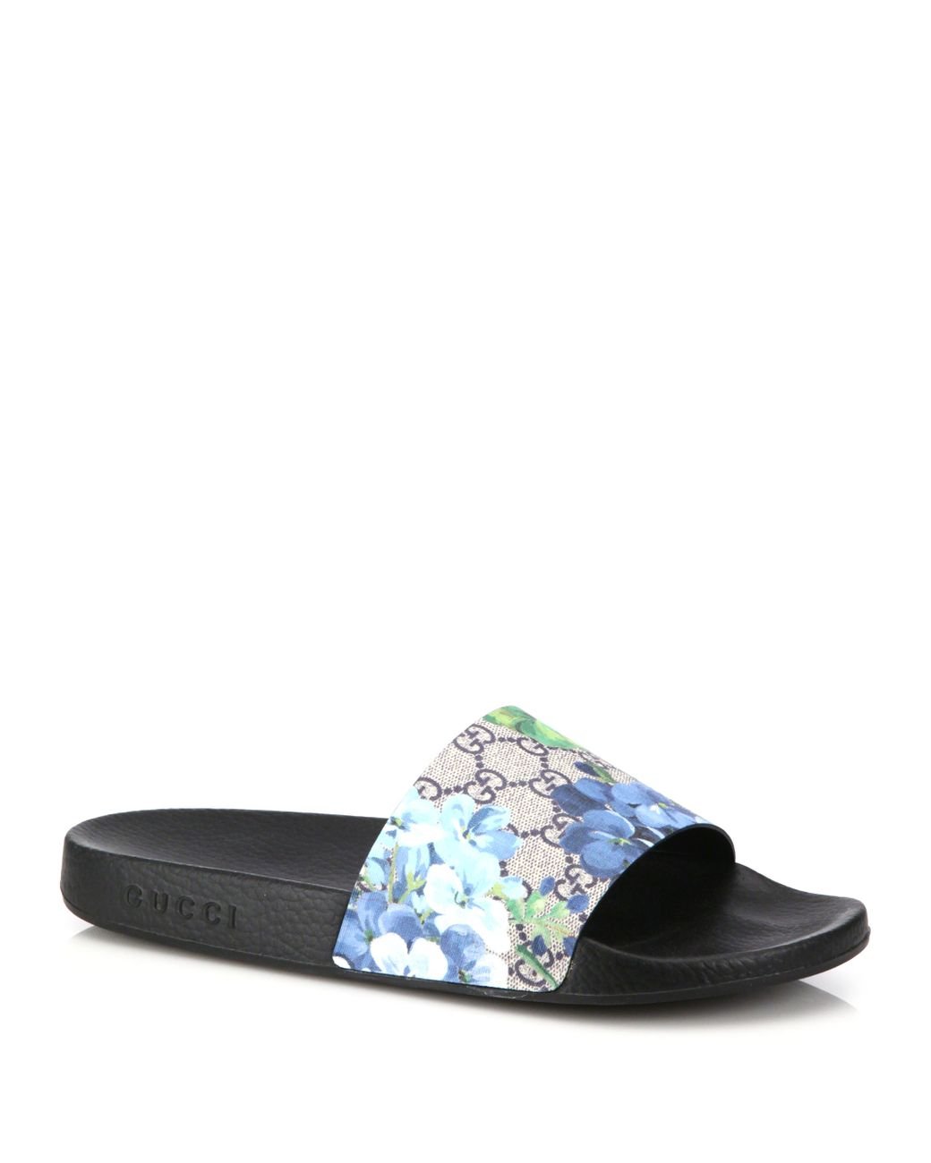 Gucci Pursuit Blooms Print Sandals in Blue | Lyst