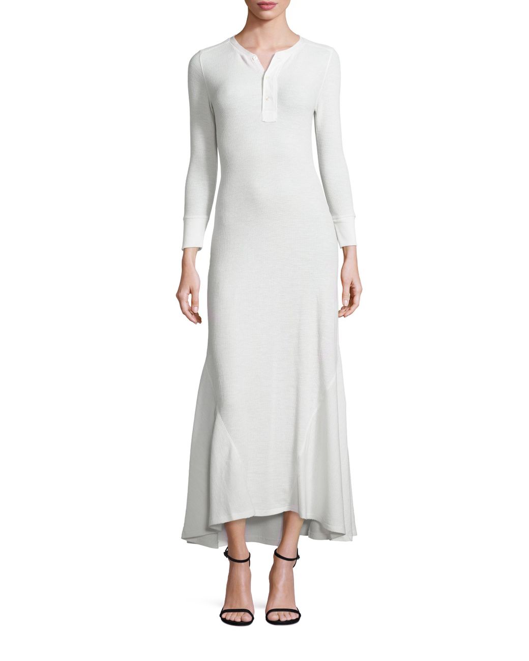 Cotton Waffle-knit Henley Maxi Dress 