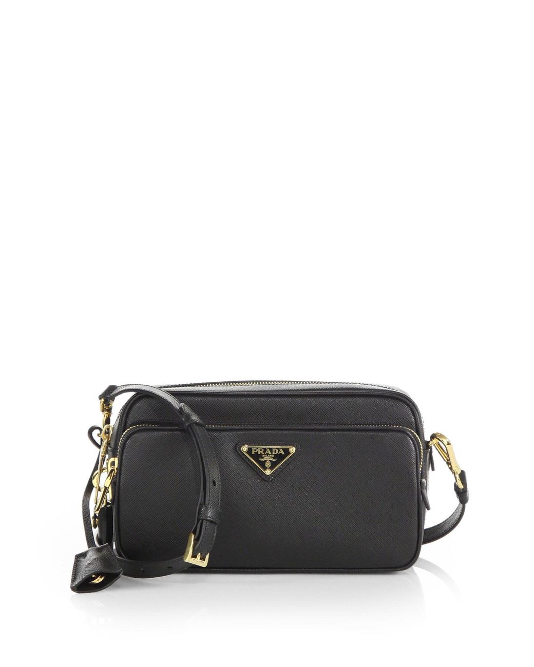 PRADA Saffiano Double Zip Crossbody Bag Black 618296