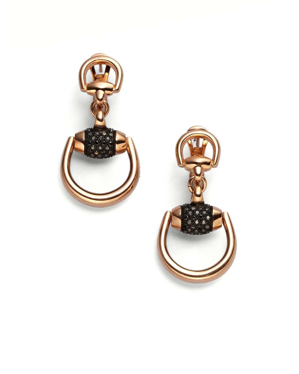 Gucci Horsebit Black Diamond & 18k Rose Gold Drop Earrings in Metallic