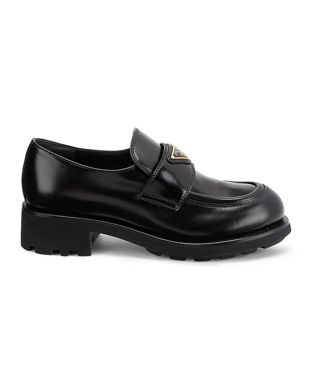 Prada Leather Lug-sole Loafers in Black | Lyst