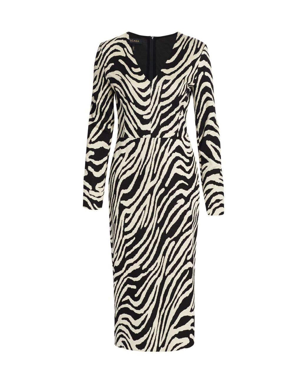 ESCADA Synthetic V-neck Jacquard Zebra-print Midi Dress in Black - Lyst