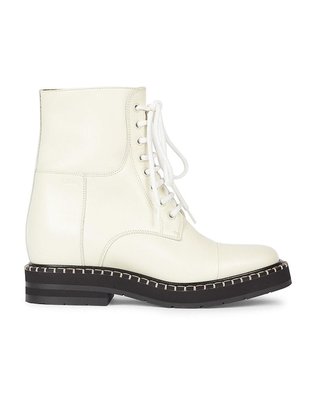 Chloé Noua Leather Lace-up Short Boots in Eggshell (White) | Lyst