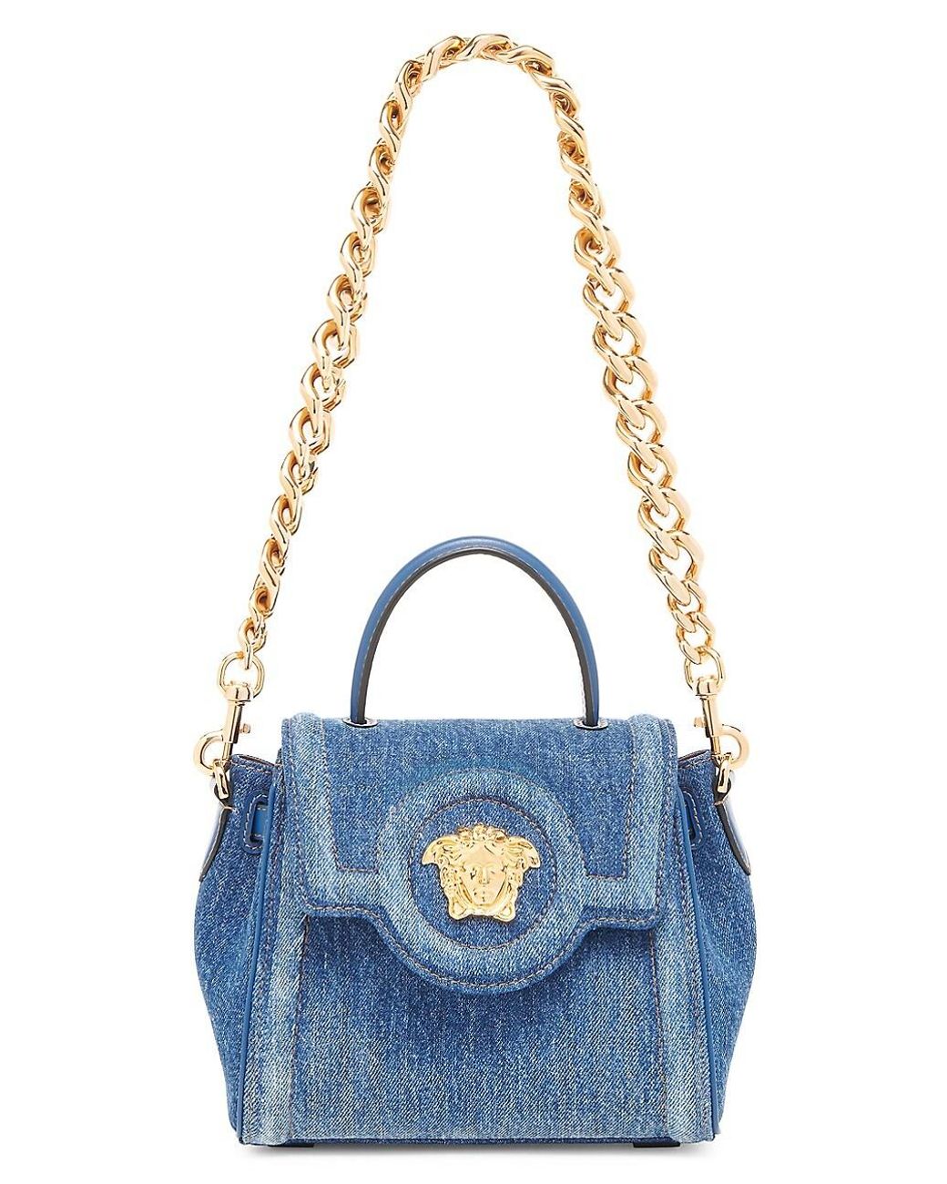 Versace Mini La Medusa Denim Top Handle Bag in Navy Blue (Blue) Lyst