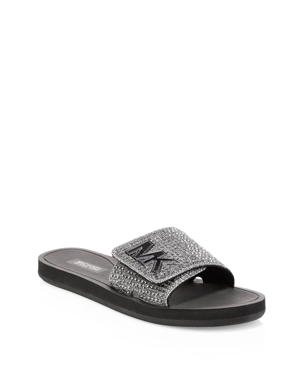 MICHAEL Michael Kors Glitter Chain Logo Slide in Metallic | Lyst