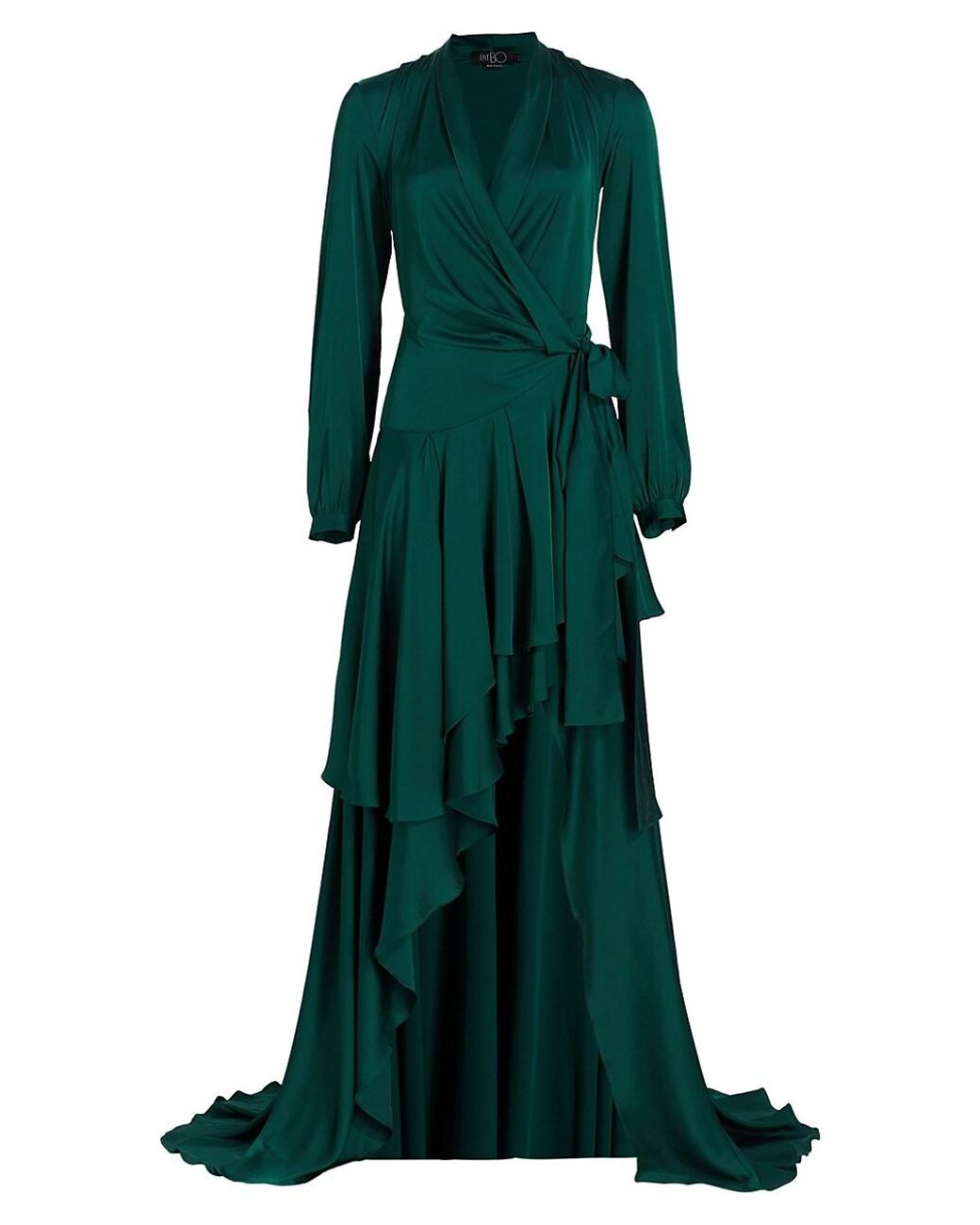 PATBO Satin Ruffled High-low Maxi Dress in Green | Lyst