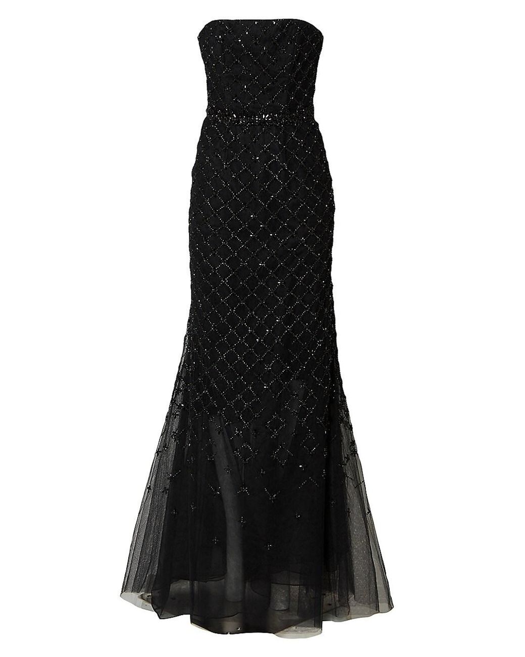Carolina Herrera Tulle Embroidered Strapless Column Gown in Black | Lyst