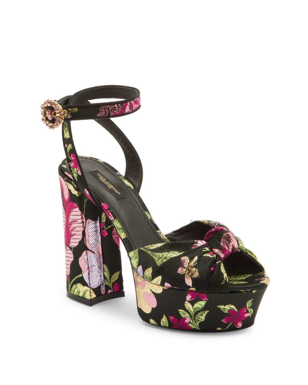Dolce & Gabbana Synthetic Floral-jacquard Platform Sandals in Nero ...