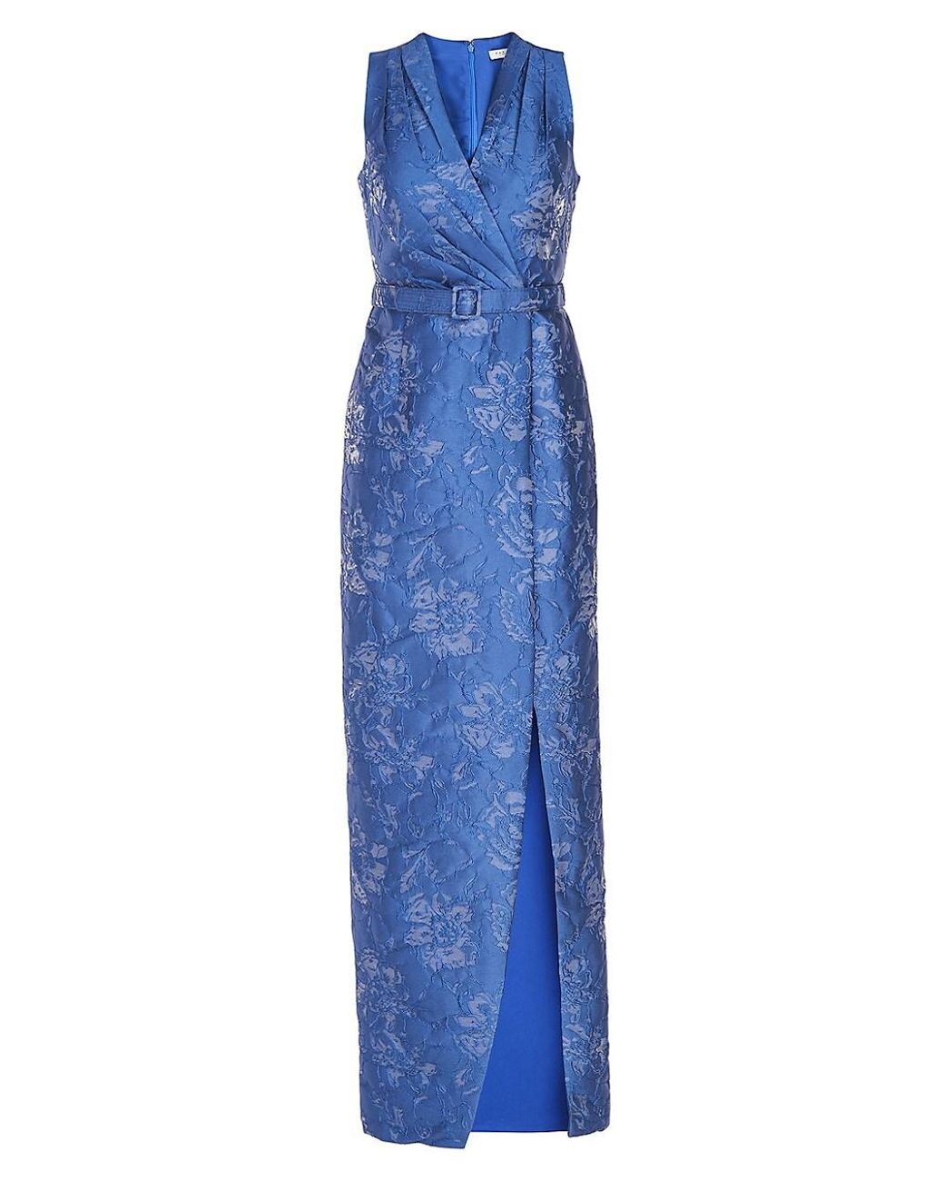 Kay Unger Edie Belted Jacquard Column Gown in Blue | Lyst