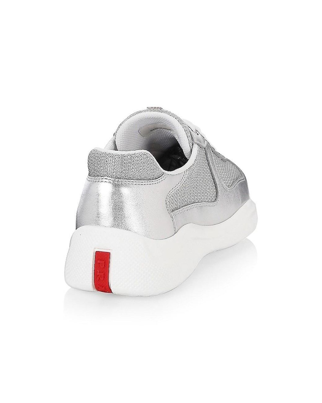 Prada Fabric Sneaker White/silver | Lyst