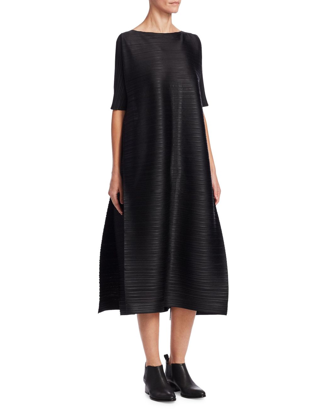 Pleats Please Issey Miyake Edgy Bounce Dress in Black | Lyst