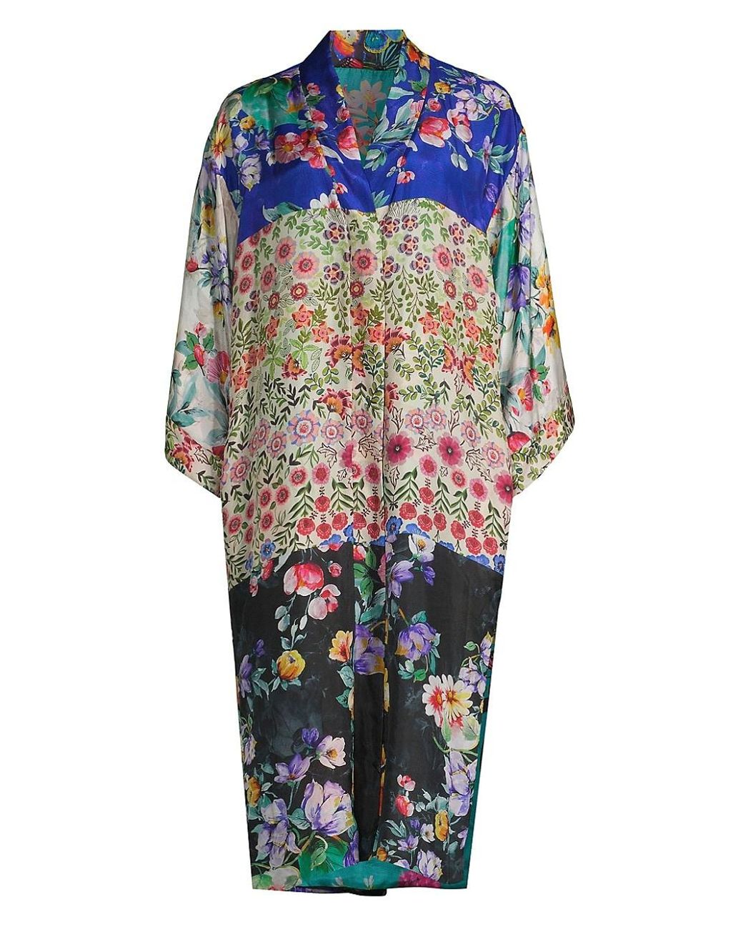 Johnny Was Panya Reversible Colorblocked Floral Silk Kimono in Blue | Lyst